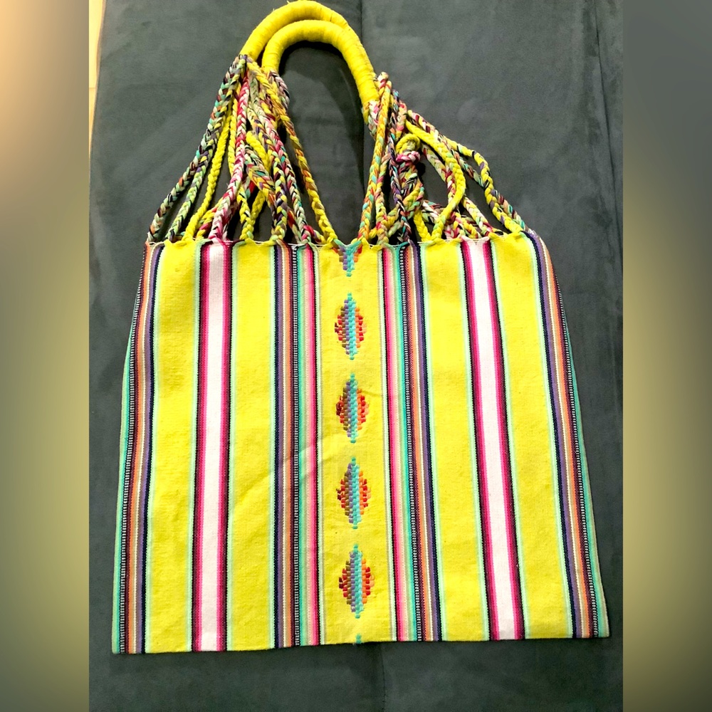 Boho one of a kind cotton bag, multi color woven. Stunning in new condition!